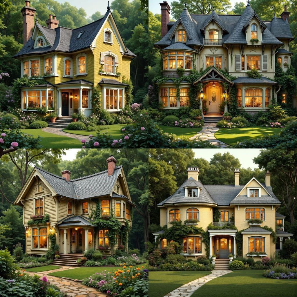 Charming English Garden House with Warm Glowing Windows