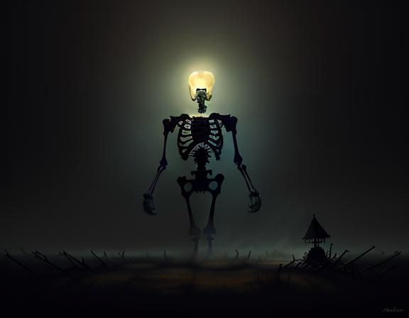 Furry Skeleton Cleans Bones in Gothic Workshop