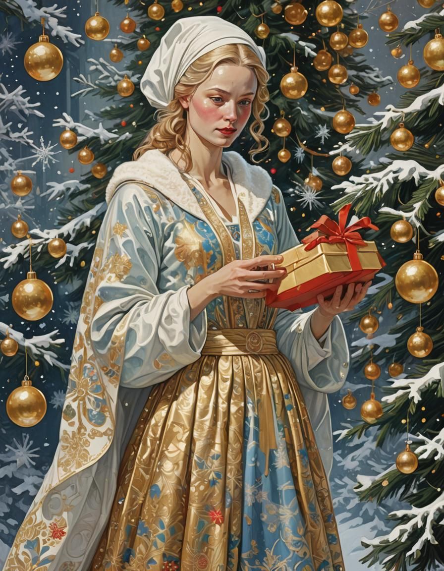 Slavic Snow Maiden Portrait in Soviet Poster Style