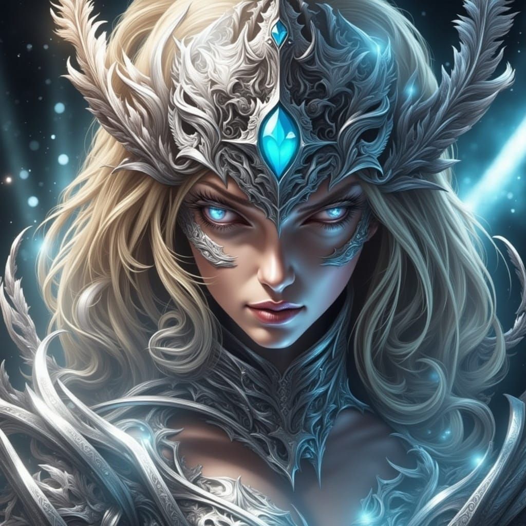 Metallic Gaze: Shimmering Cyberpunk Portrait