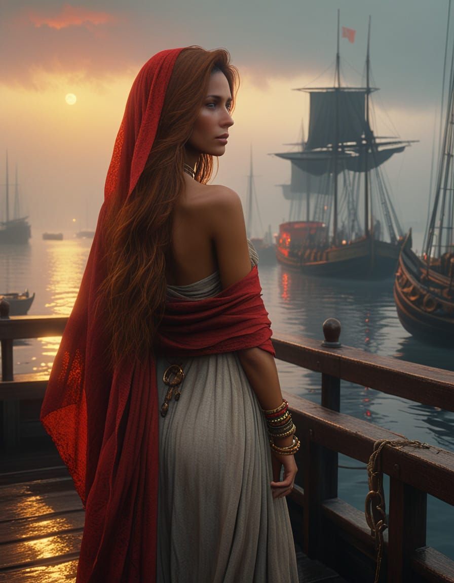 Mystical Morning on the Dock, in the Style of Old Masters