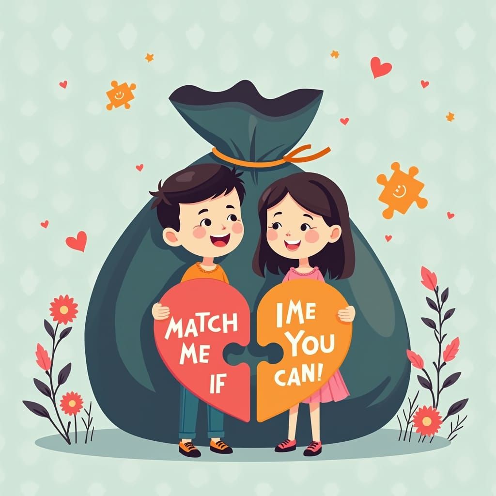 Playful Couple in Whimsical Puzzle Scene