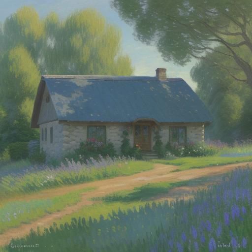 Idyllic Cottage in Impressionist Landscape Painting