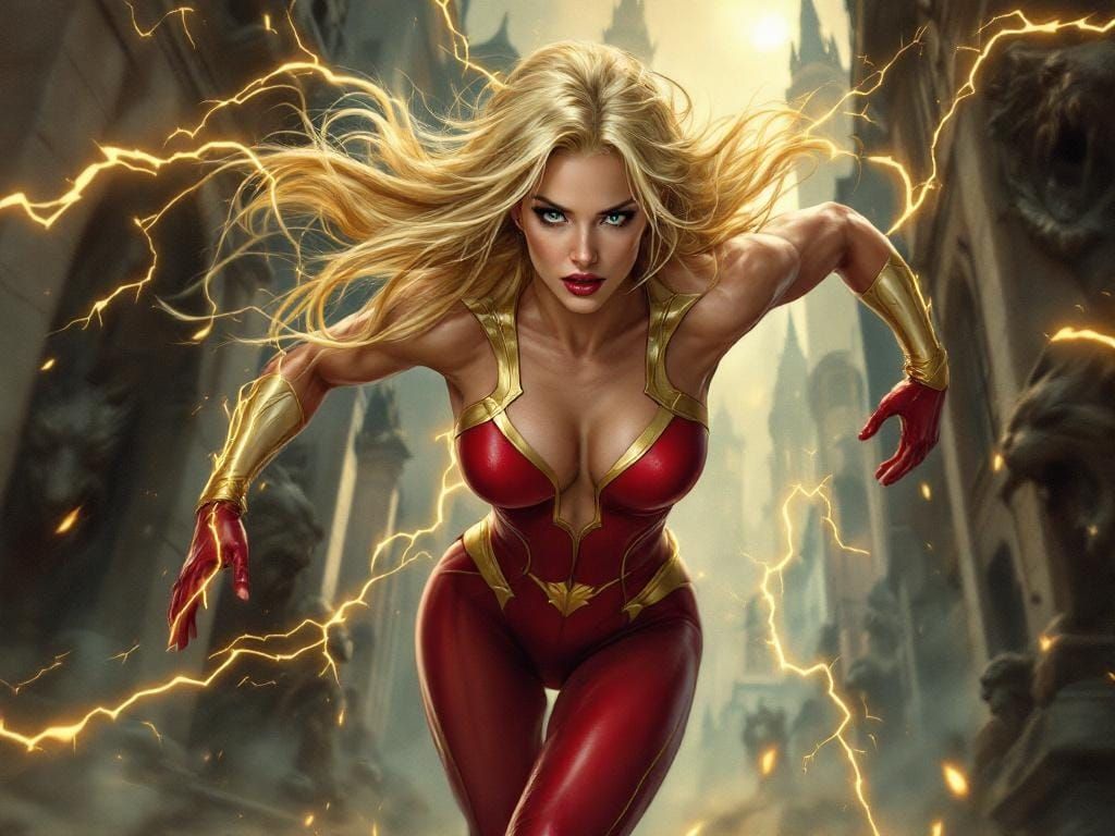 The Boom: Golden Lightning Trails Through Gothic Cityscape