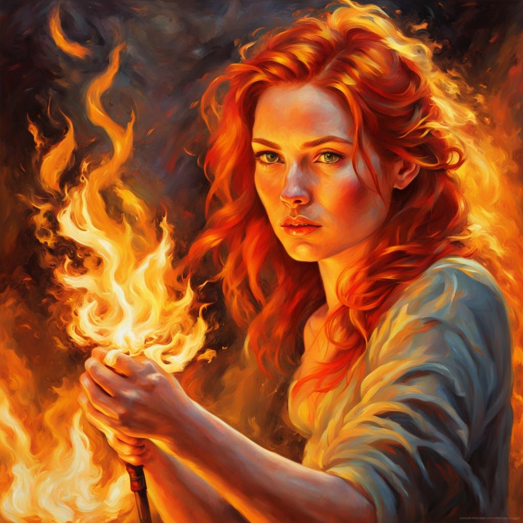 Sultry Redhead Ignites Passion with Blazing Torches