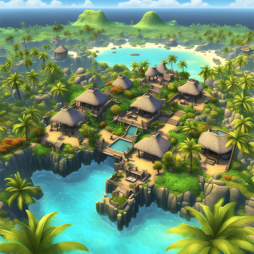 Sims Characters on Tropical Island as 3D Art