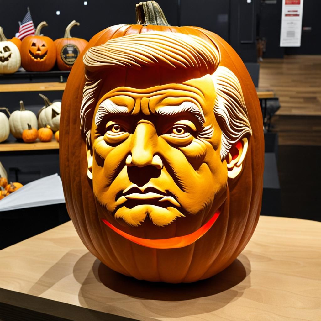 Humorous Pumpkin Carving of Donald Trump