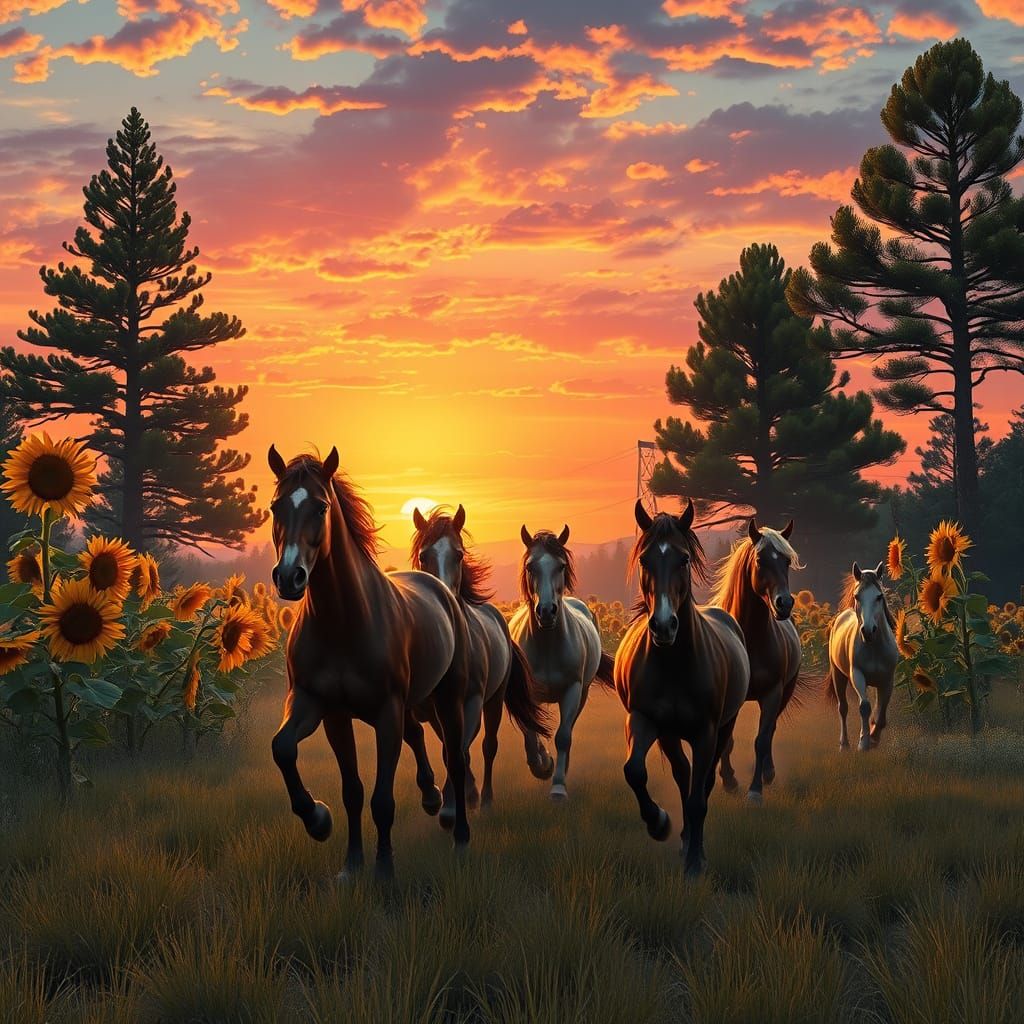 Surreal Wild Horses Run Free in Vibrant Texas Landscape