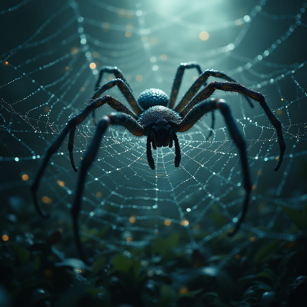 Surreal Spider Web in an Otherworldly Landscape