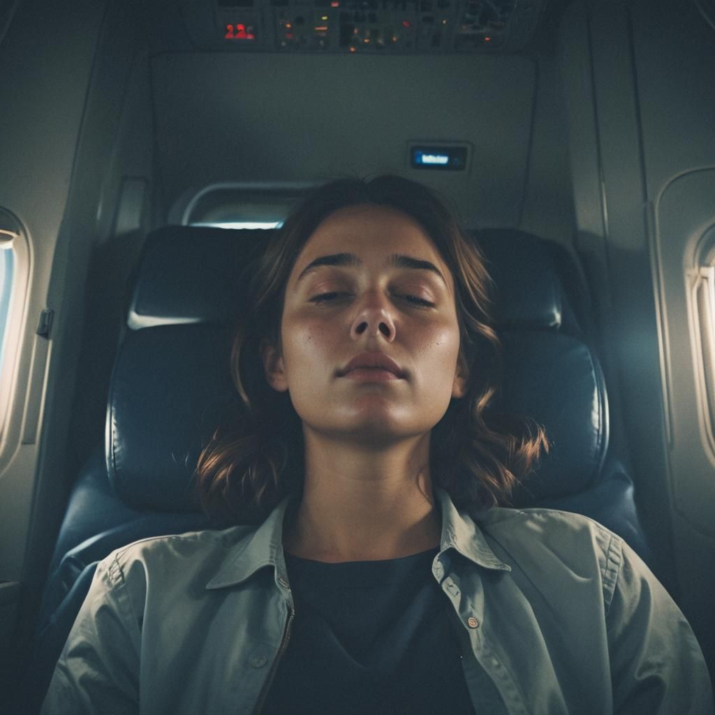Person Sleeping on Airplane in Cinematic Style