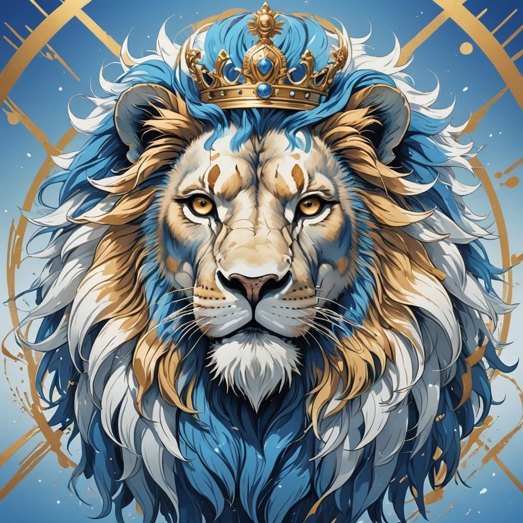 Anime Lion Logo in Blue and White Key Visual Style