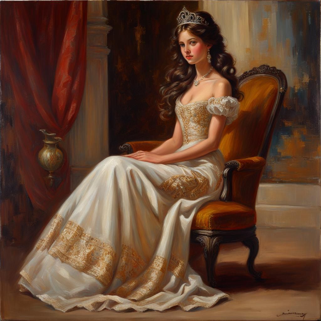 Princess with Brown Hair in Oil Painting Style