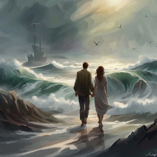 Viking Longship Navigates a Stormy Sea