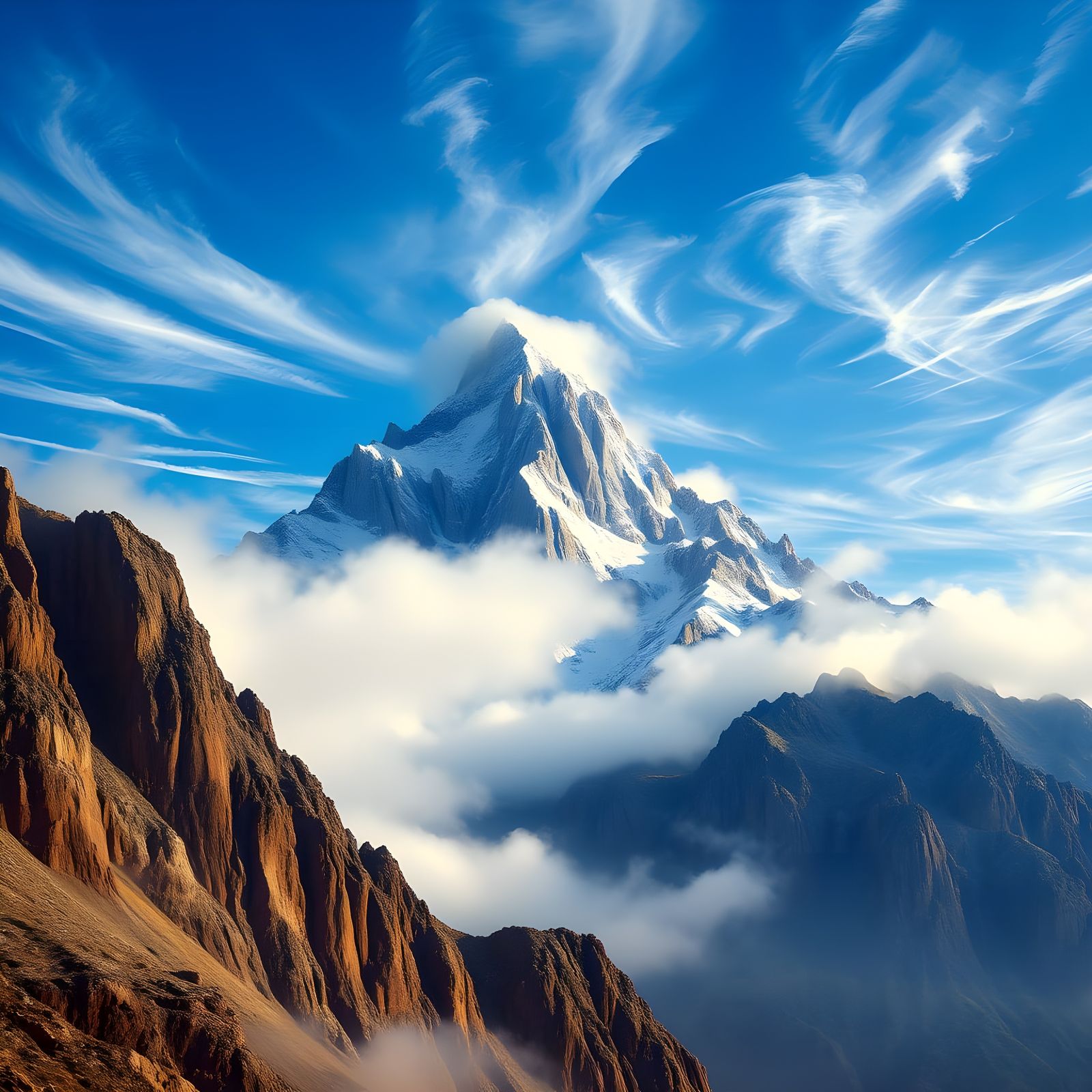 Majestic Mountain Landscape in a Watercolor Style