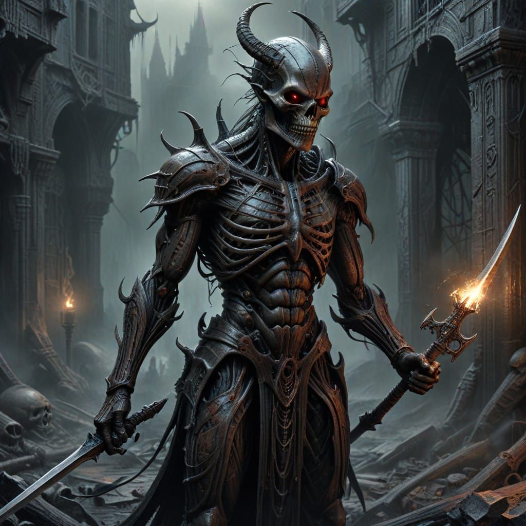 Gothic Albae Warrior in Dark, Gritty Hyper-Detailed Charcoal...