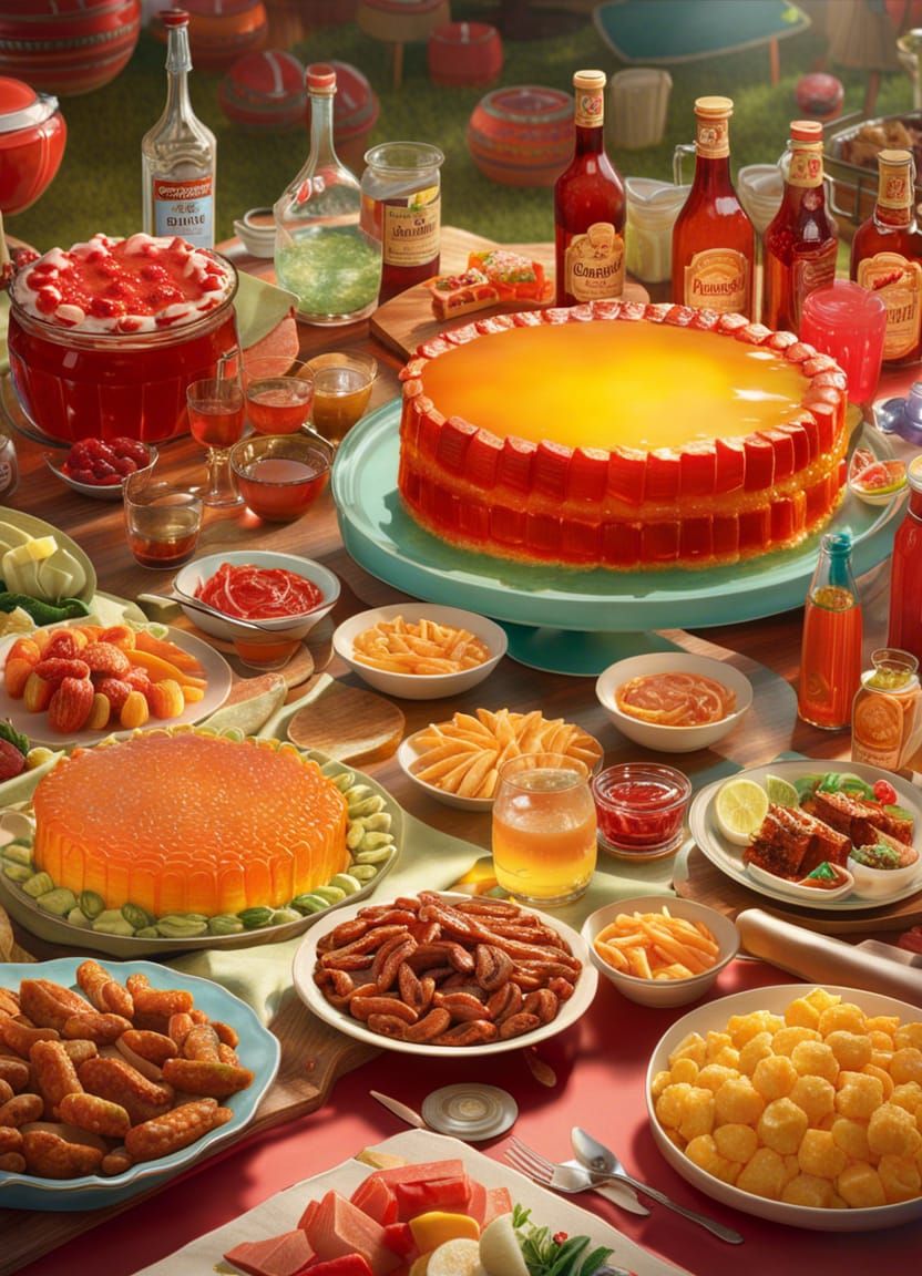 1960s Party Food in Hyperdetailed CGI Render
