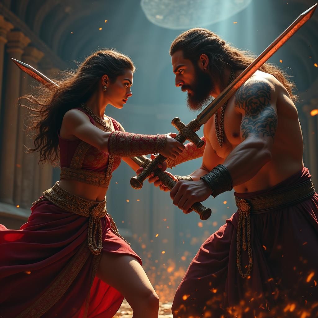 Princess vs Blacksmith Sword Fight in Persian Setting