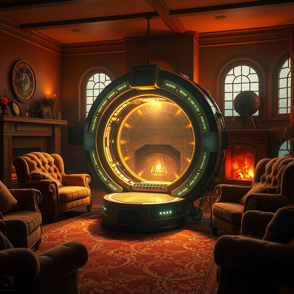 Radiant Teleport Toy in Cozy Living Room