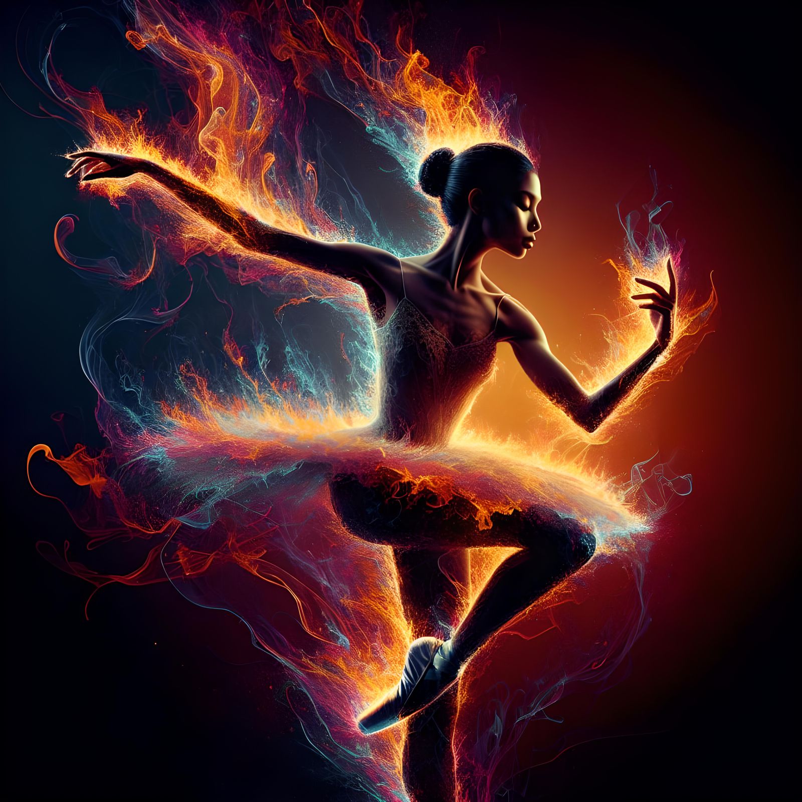 Neon Ballet Dancer in Flames: Hyperrealistic Splash Art