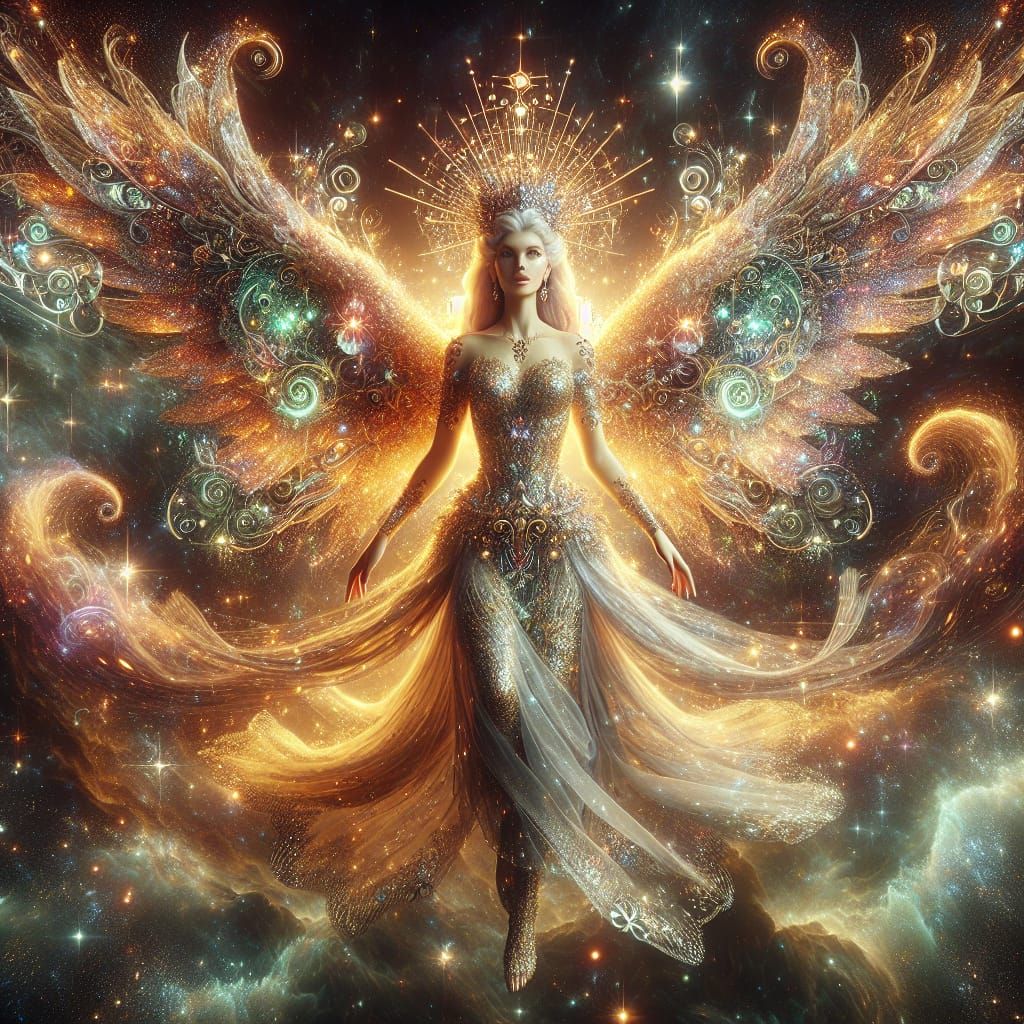 Sparkling Angel with Dragon Wings in Digital Art