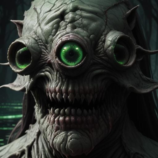 Biomechanical Horror Portrait with Gigantic Evil Eye