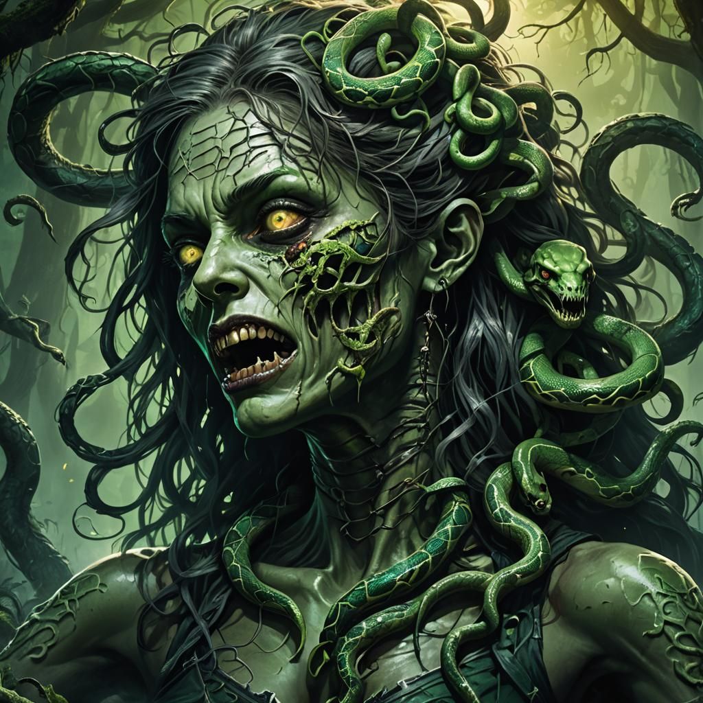 Zombie Medusa in Dark Fantasy Illustration