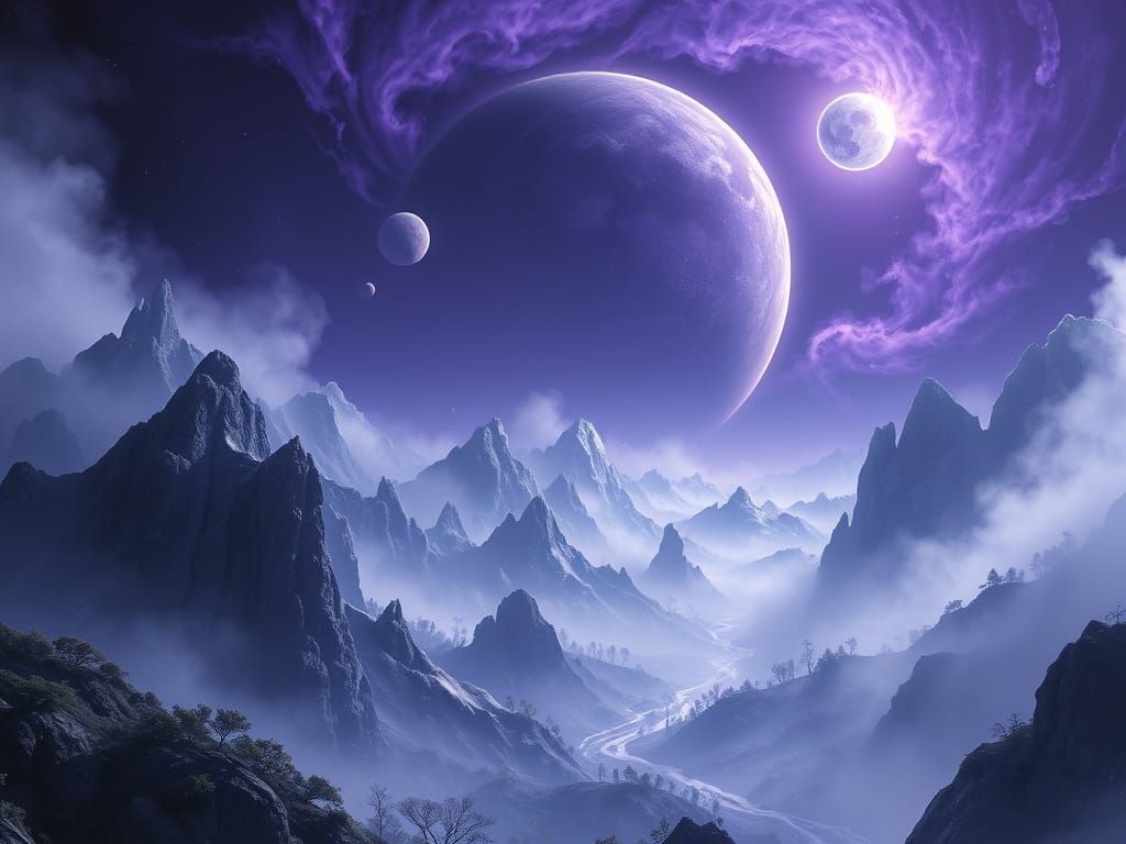 Mystical Alien World in a Swirling Violet Storm