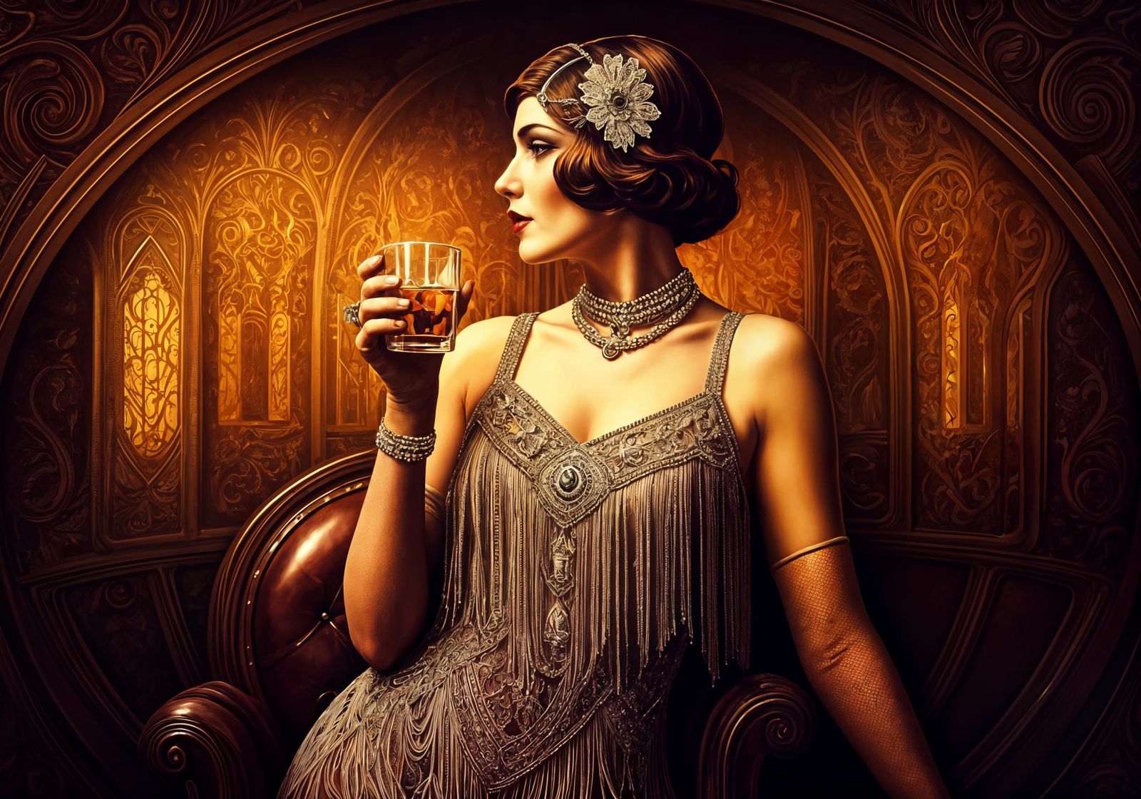 1920s Speakeasy Scene in Art Nouveau Style