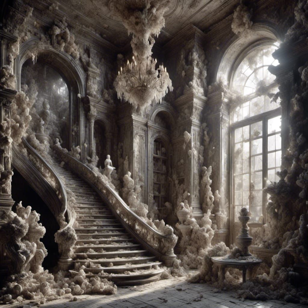 Decaying Prison with Ballerinas in Crystal and Smoke