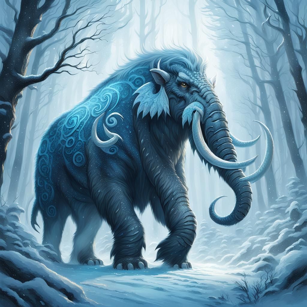 Woolly Mammoth Dragon in Snowy Forest
