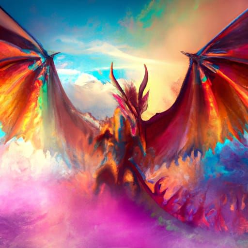 Rainbow Wyvern with Divine Wings Spread