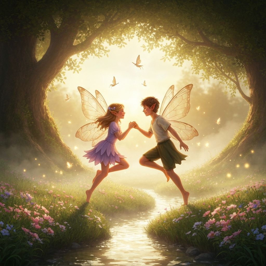 Enchanted Fairy Couple in Sun-Dappled Grove