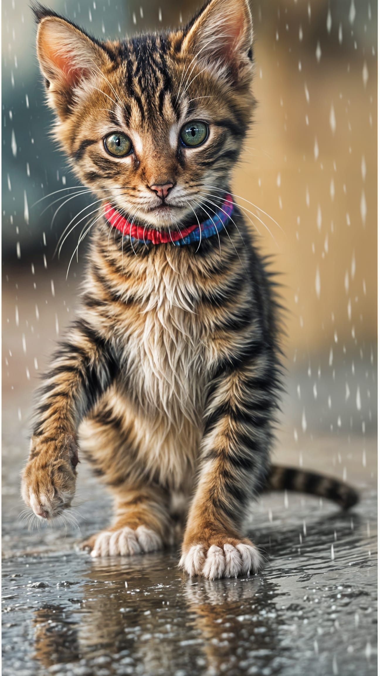 Crying Kitten in Rain, Painterly Style