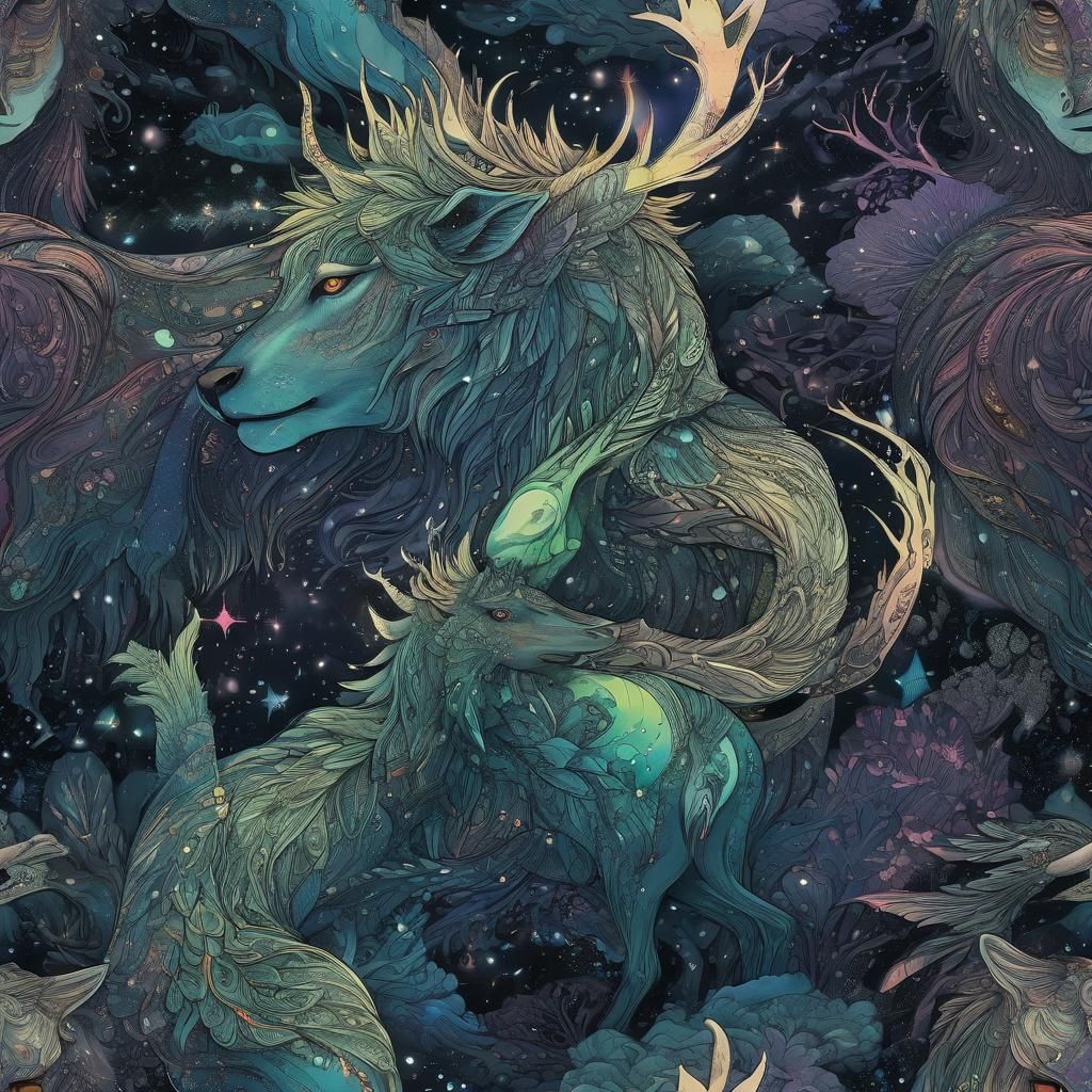Chromatic Mythical Creatures Under Northern Lights