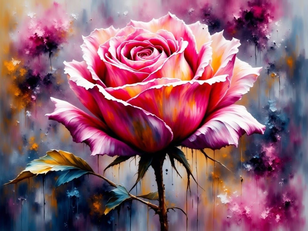 Smokey Grunge Rose in Vibrant Watercolor