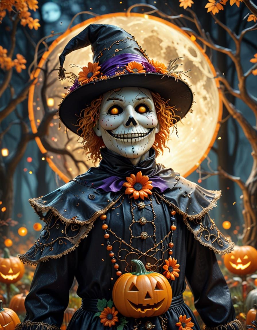 Art Nouveau Scarecrow in Klimt Style Forest