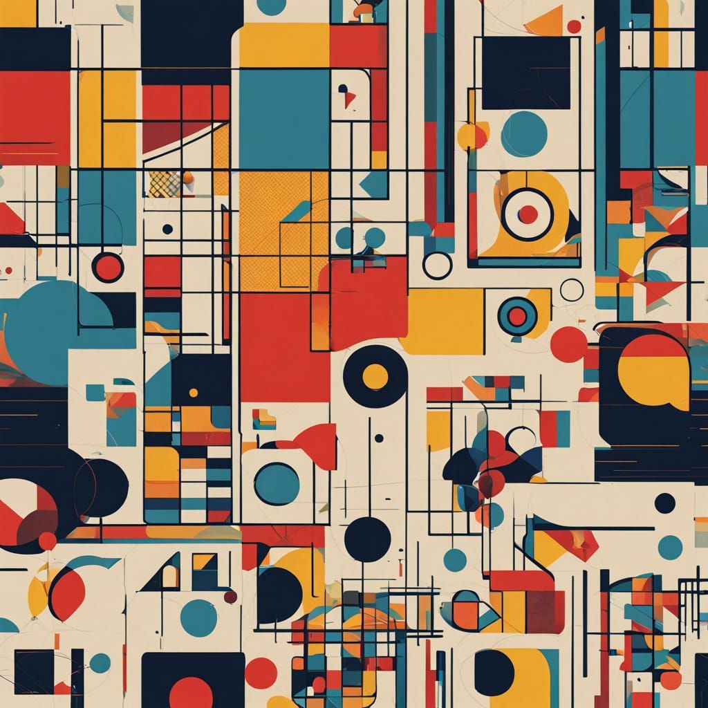 Geometric Bauhaus Clockwork in Triadic Colors