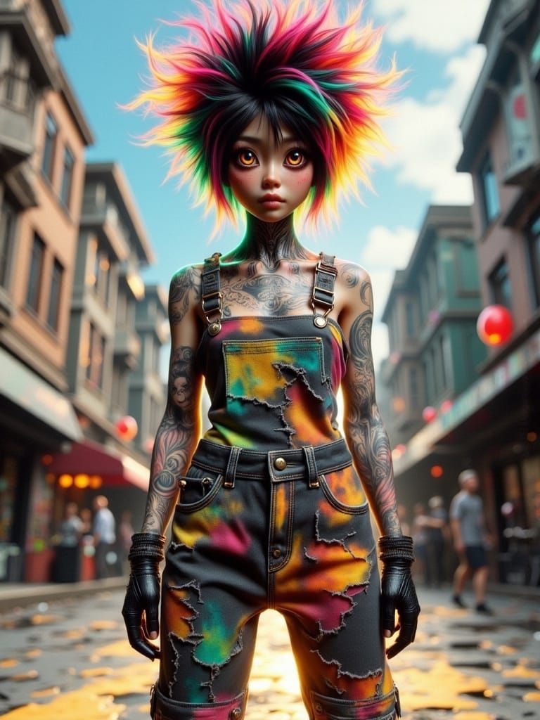 <lora:Ethereal Portraits:1.0> Hyperrealistic, cutepunk ryot grrrl action figure with her personified livingfart sidekick...