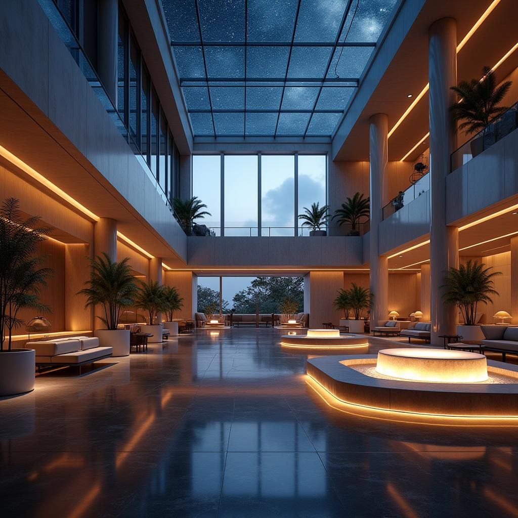 Luxurious Travel Agency Lounge with Simulated Starry Night