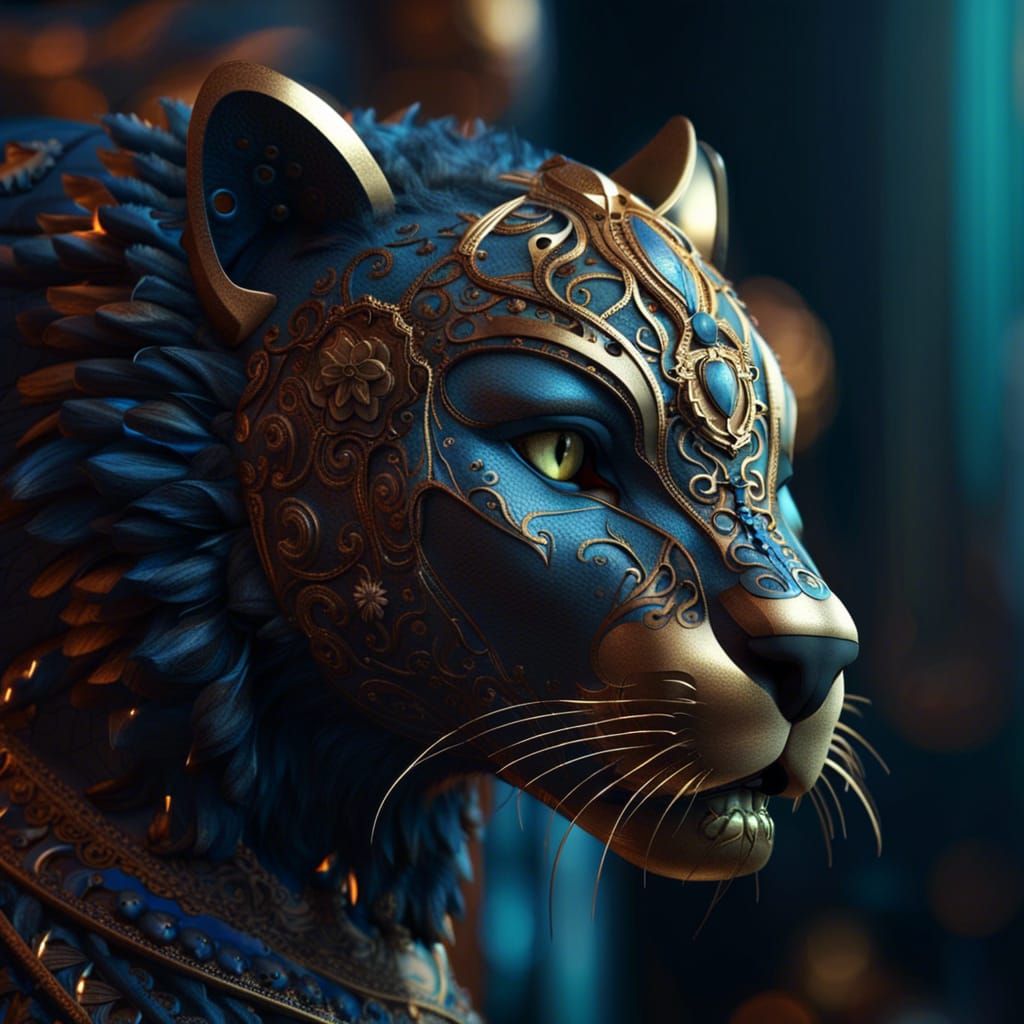 Panther with Headdress: 3D Render in Fantasy Style