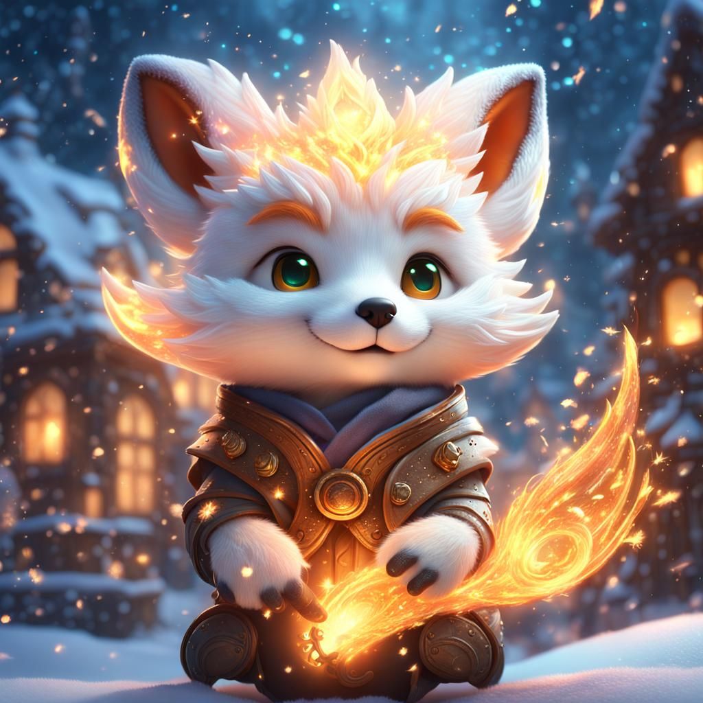 Fiery Snow Fox in Art Nouveau Style