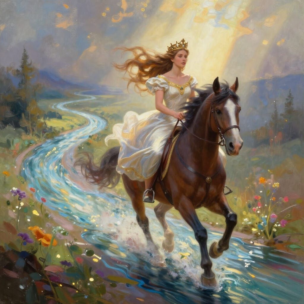 Princess Rides Horse Through River of Time