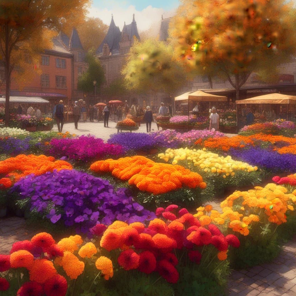 Macro Marigolds and Violas in Autumn Market