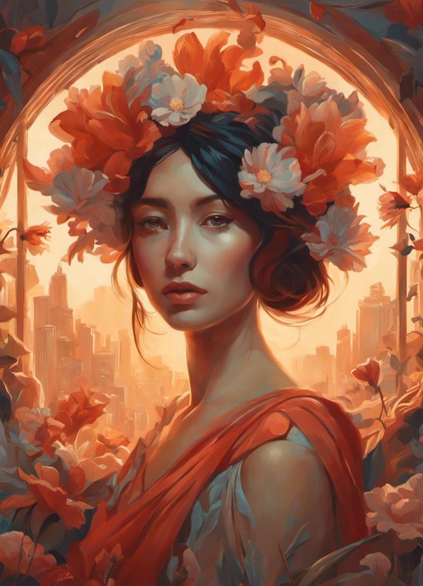 Woman with Flower Mask, Street Art Style