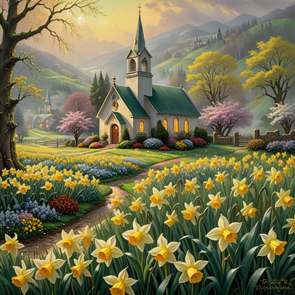 Vibrant Daffodils in a Whimsical Country Setting