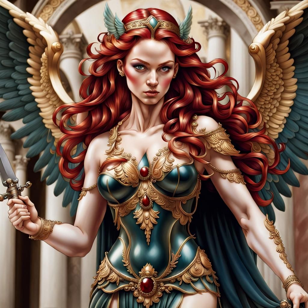 Goddess Nemesis with Knife in Jewel Tones