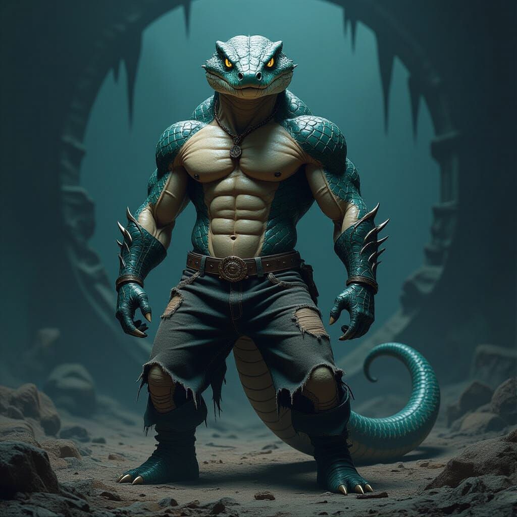 Angry Cobra in Tattered Pants, Mystical Background