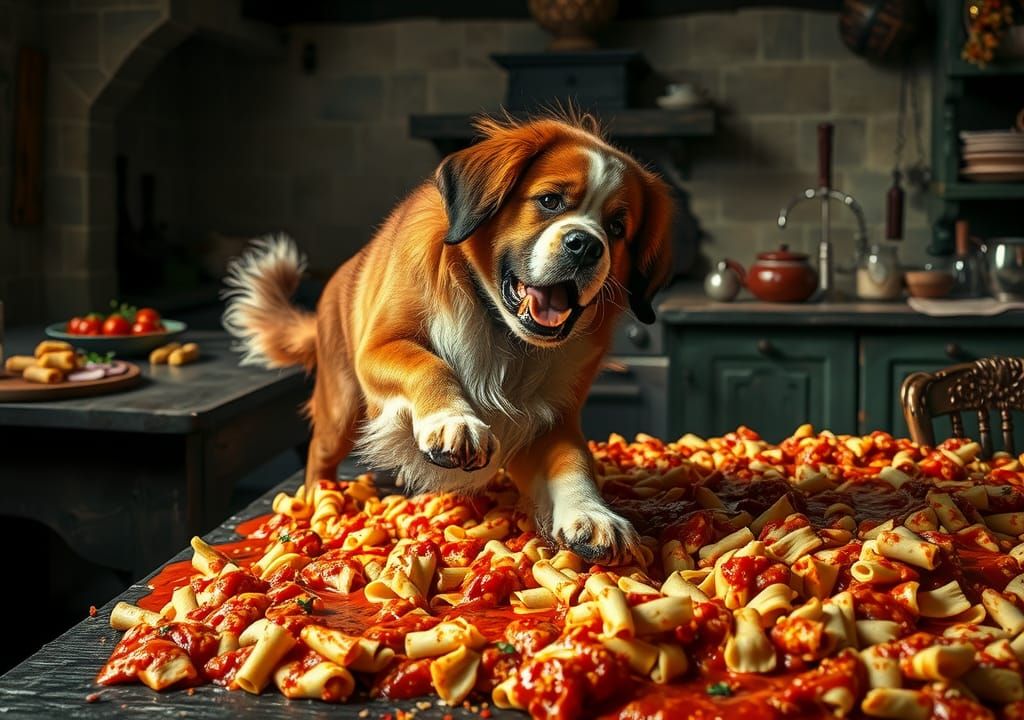 Saint Bernard's Lasagna Adventure in Baroque Style