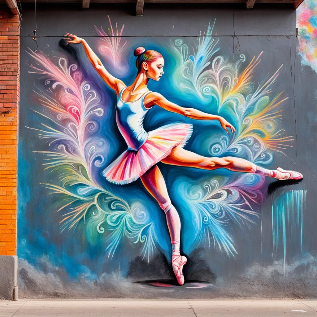 Chalk drawing: Colorful ballerina