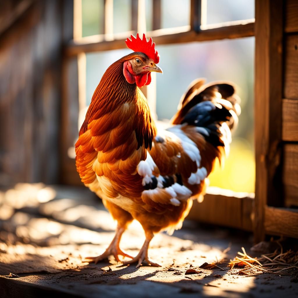 Hen Commands Chicken Meeting in Hyperrealistic Style